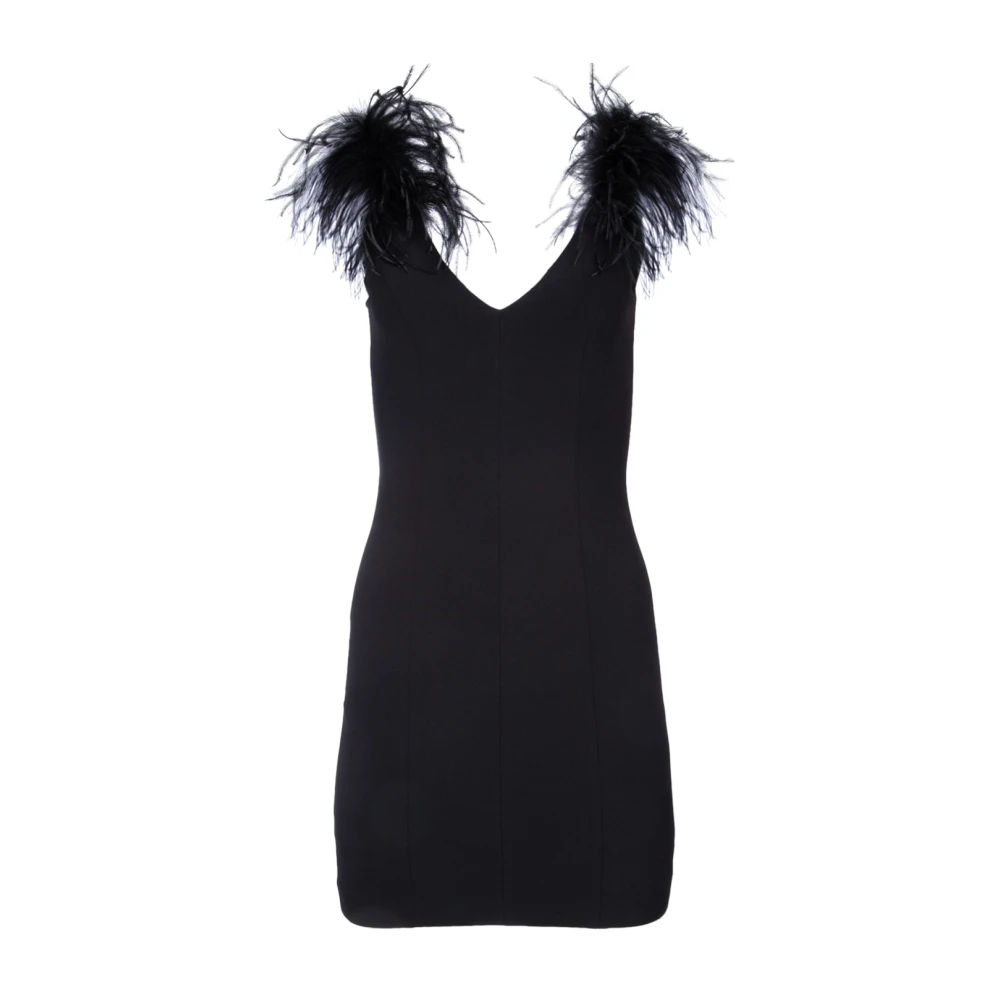 Pinko Mouwloze zwarte Limousine jurk met veer detail Black Dames