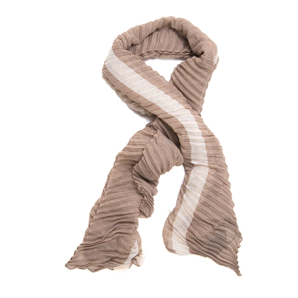 Emporio Armani Geplooide Gestreepte Lurex Sjaal Beige Dames