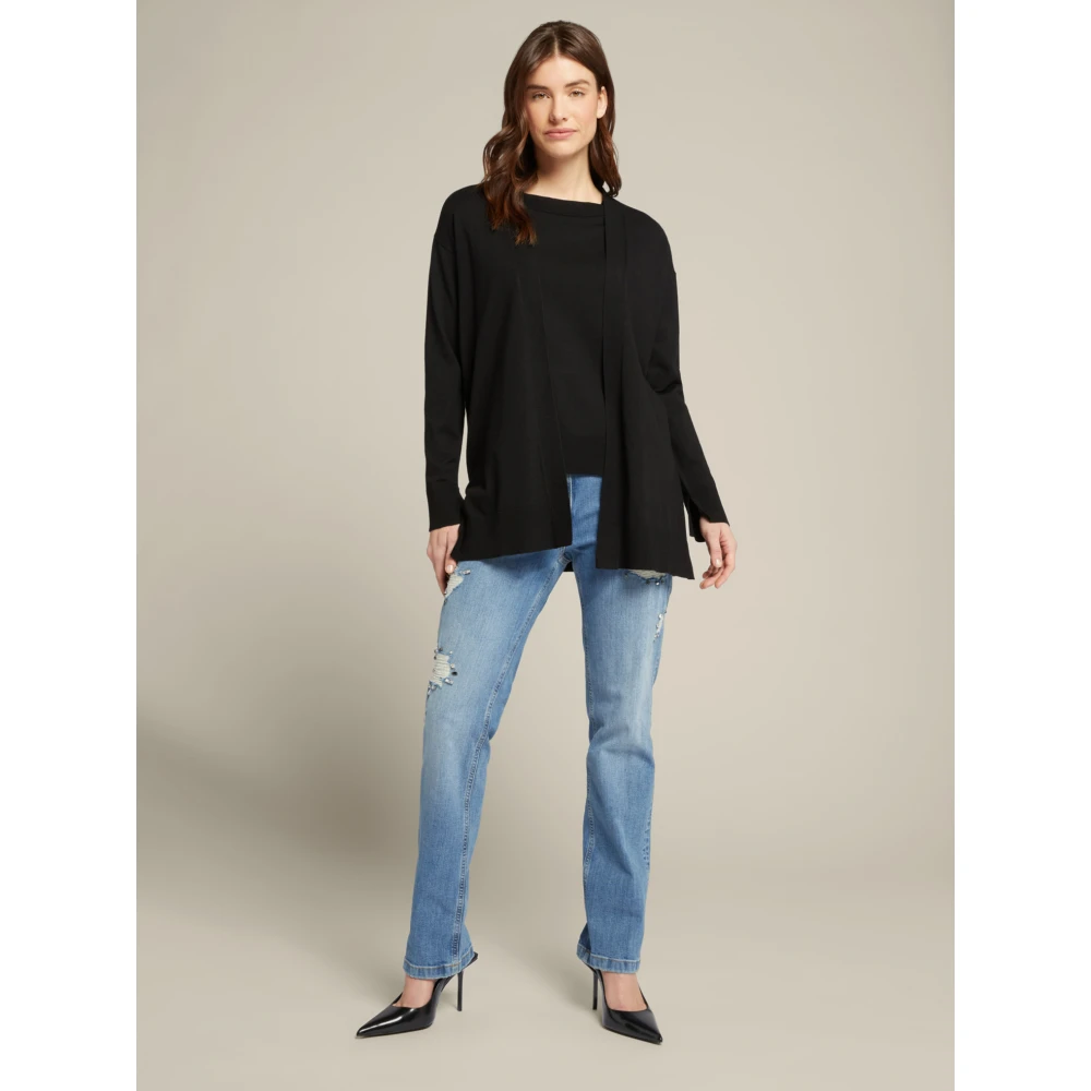 Elena Mirò Open Front Viscose Cardigan Black Dames