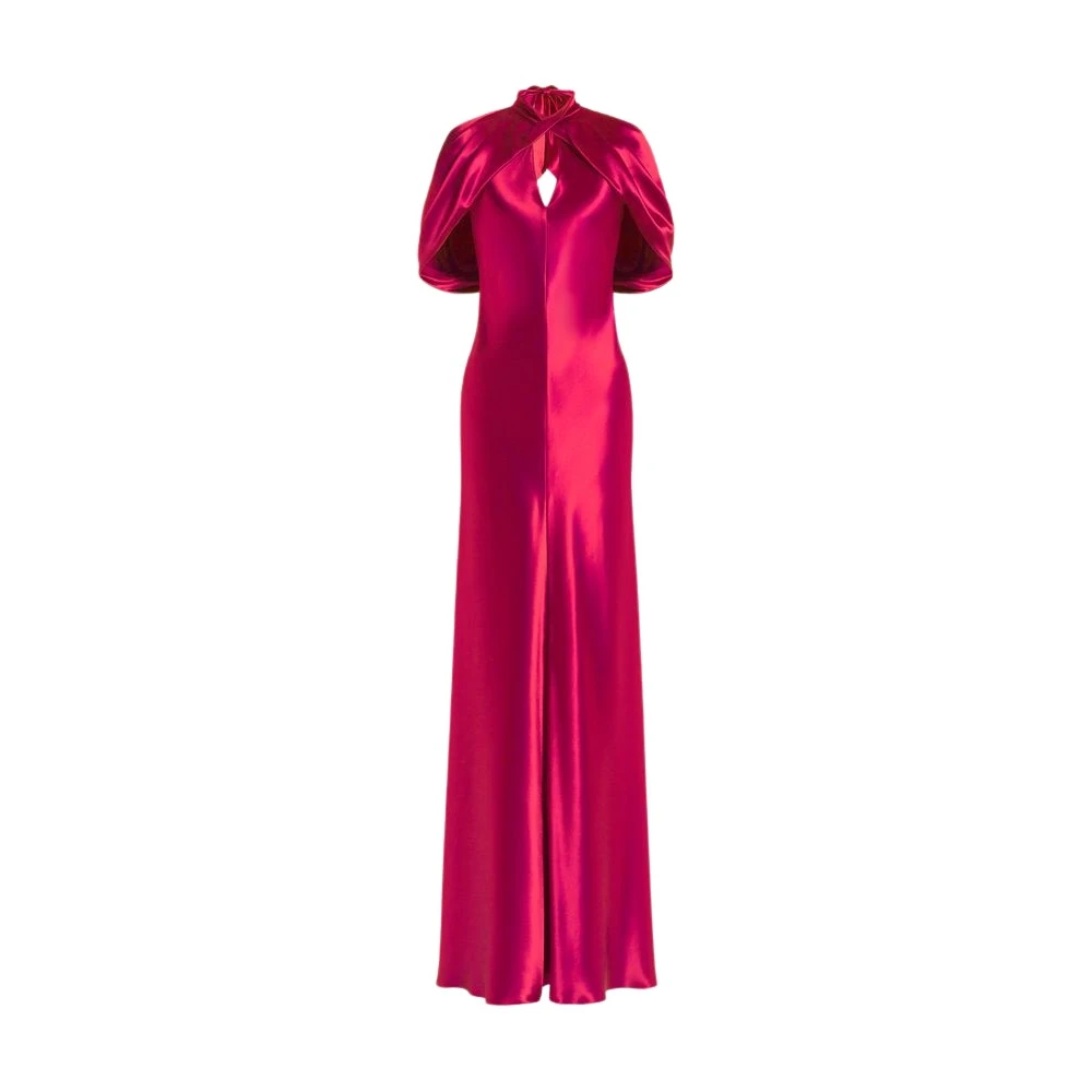 Alberta Ferretti Pink Gowns, Female, 2XL, Satin Evening Dress With Cape Sleeves