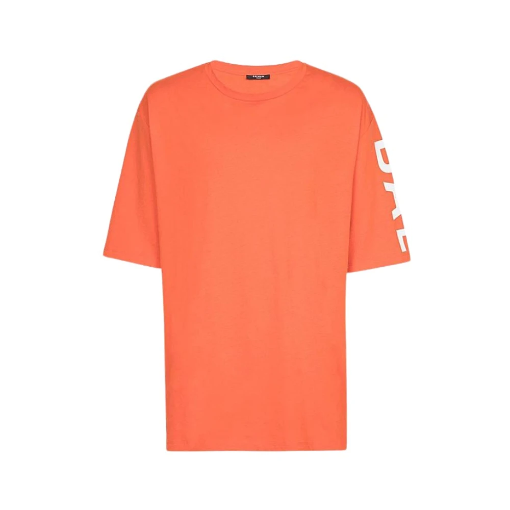 Balmain Donkeroranje Oversized Katoenen T-Shirt Orange Heren