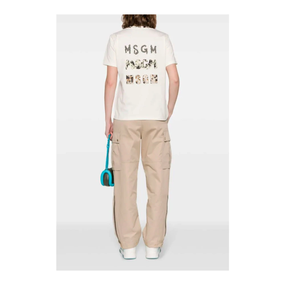 Msgm Wit Katoenen Logo Print Crew Neck T-shirt White Dames