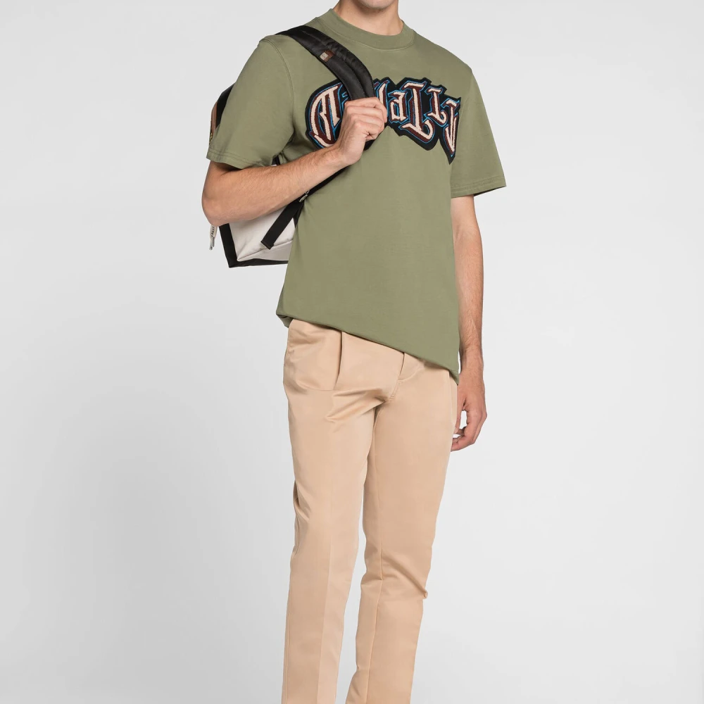 Roberto Cavalli Katoenen Logo Print T-shirt Green Heren