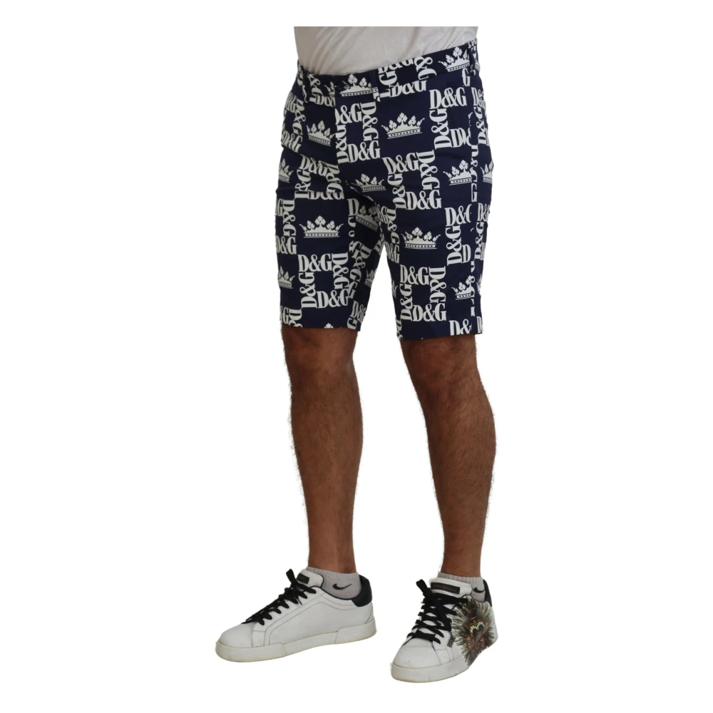 Dolce & Gabbana Kroonprint Casual Chino Shorts Blue Heren