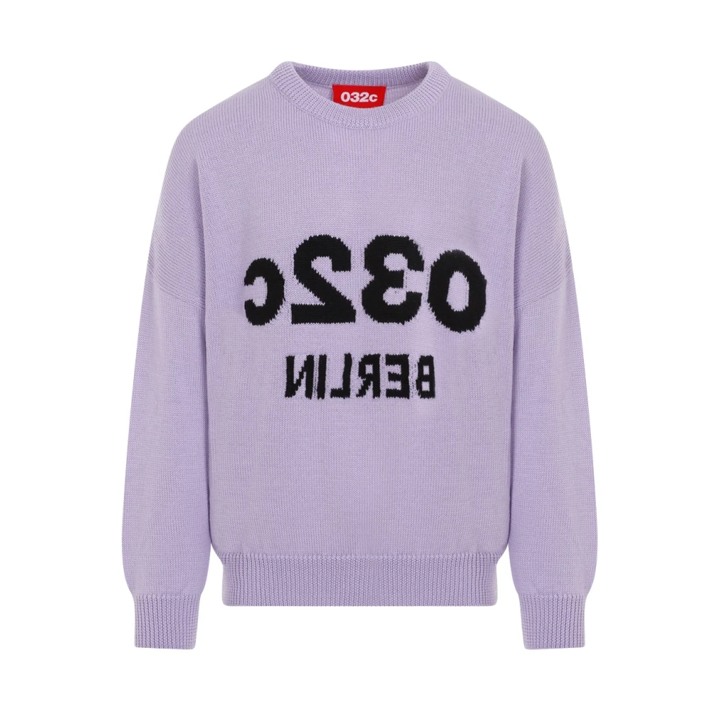 032c Lila Merinowol Ronde Hals Sweater Purple Heren