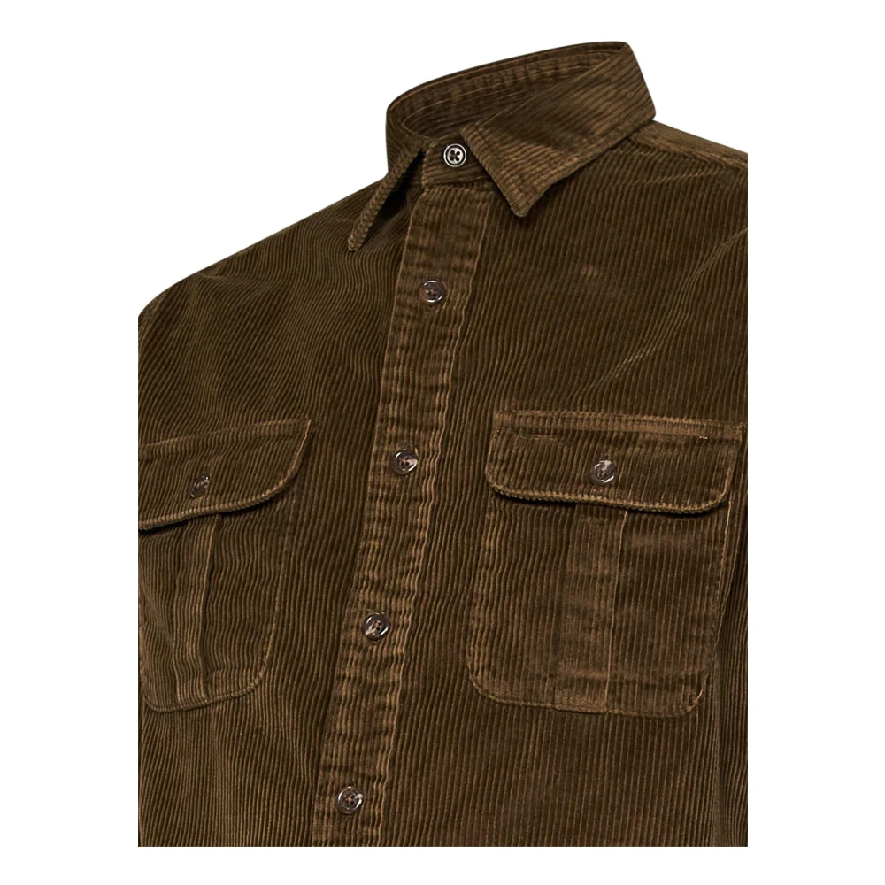 Polo Ralph Lauren Bruine Corduroy Overhemd met Suède Elleboogstukken Brown Heren