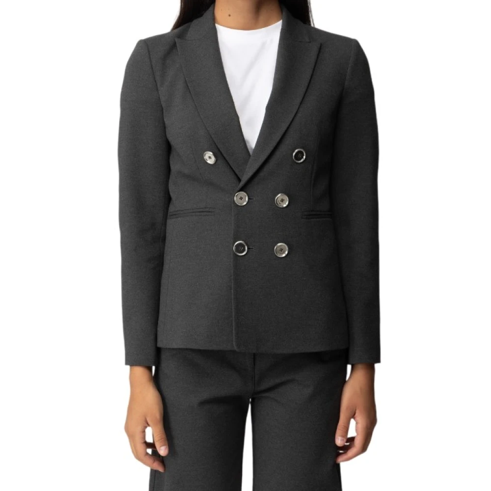 Pinko Grijze Double-Breasted Jas met Logo Knopen Gray Dames