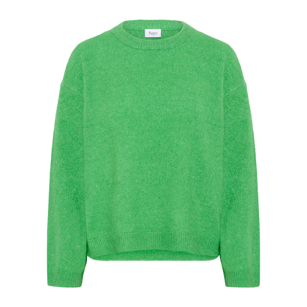 Saint Tropez Green Round-Neck Knitwear, Female, S, Briar Knit Pullover Jumper