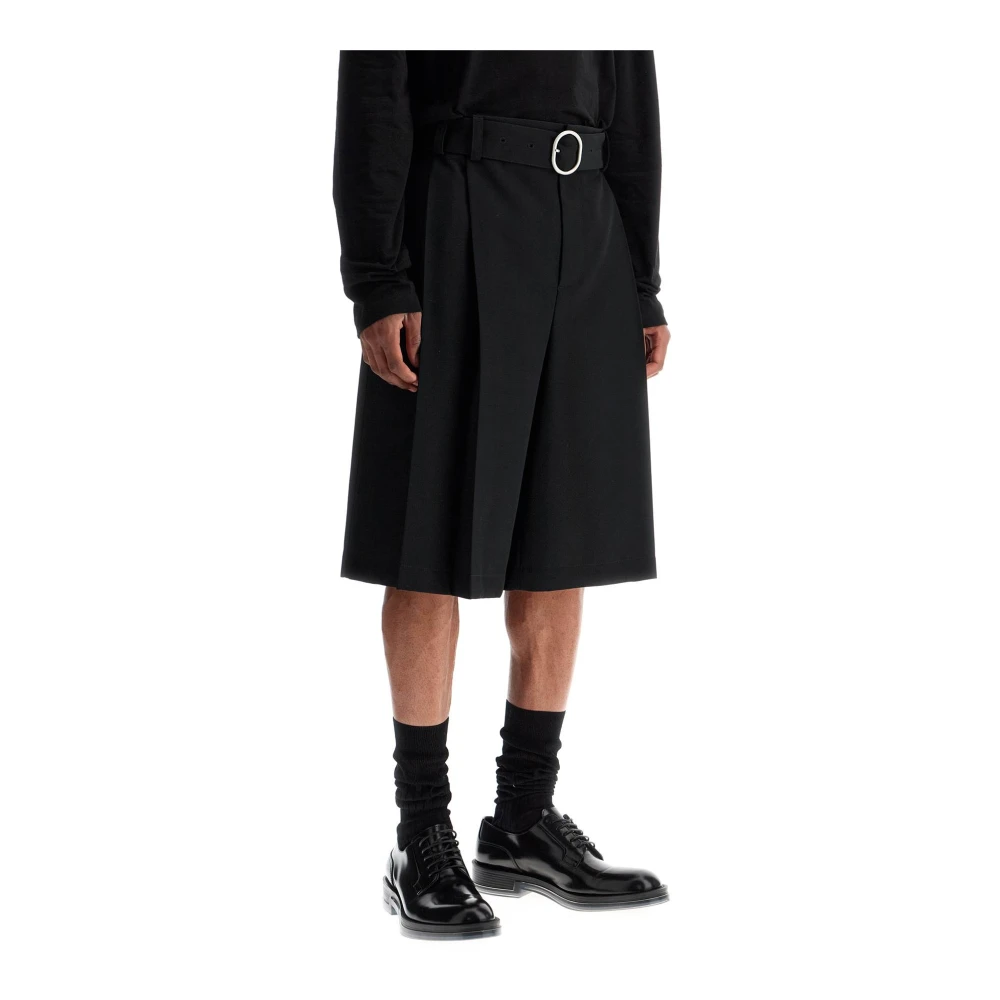 Jil Sander Wollen Gabardine Bermuda Shorts Black Heren