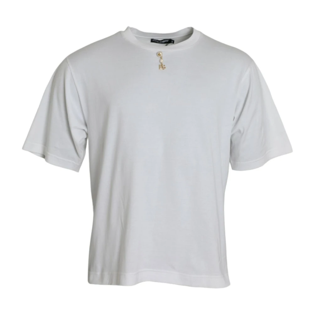 Dolce & Gabbana Men's White Crew Neck T-Shirt Embellished