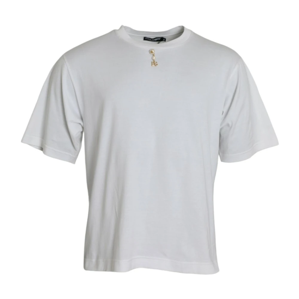 Dolce & Gabbana Witte Crew Neck T-shirt met Versiering White Heren