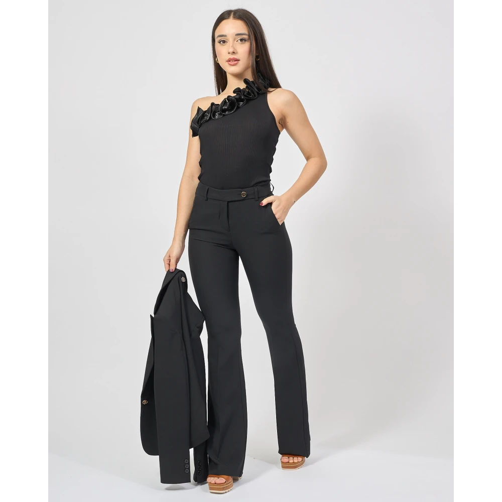 Fracomina Zwarte Bootcut Broek met NorHeren Taille Black Dames