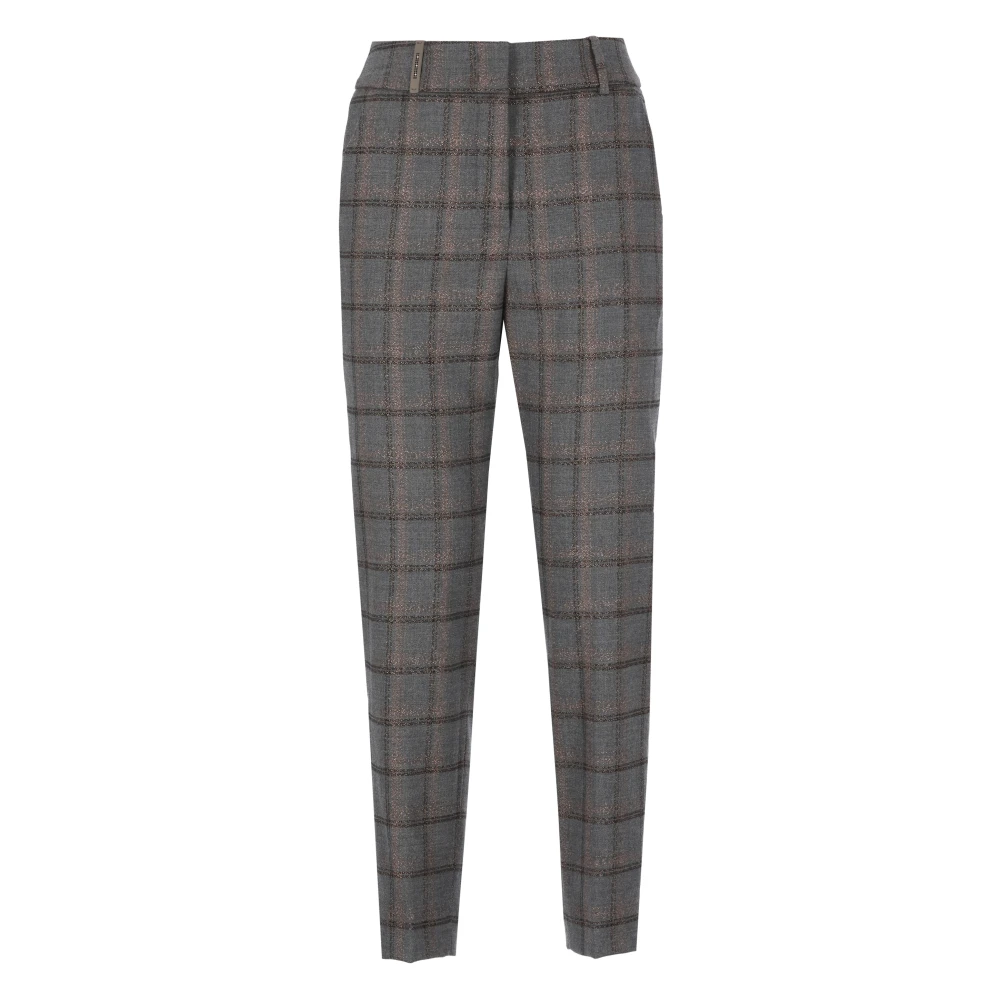 PESERICO Grijze Broek met Lurex Ruitpatroon Gray Dames