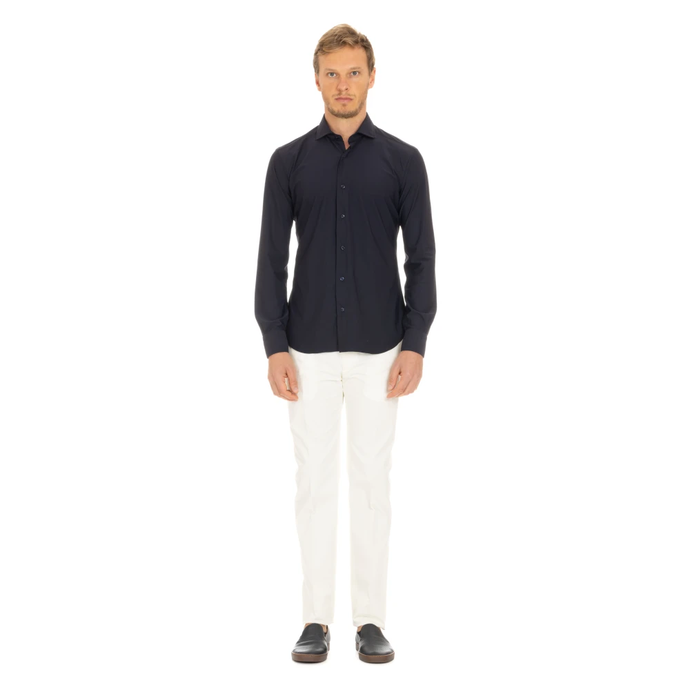 Barba Blauw op maat gemaakt katoenen overhemd Blue Heren