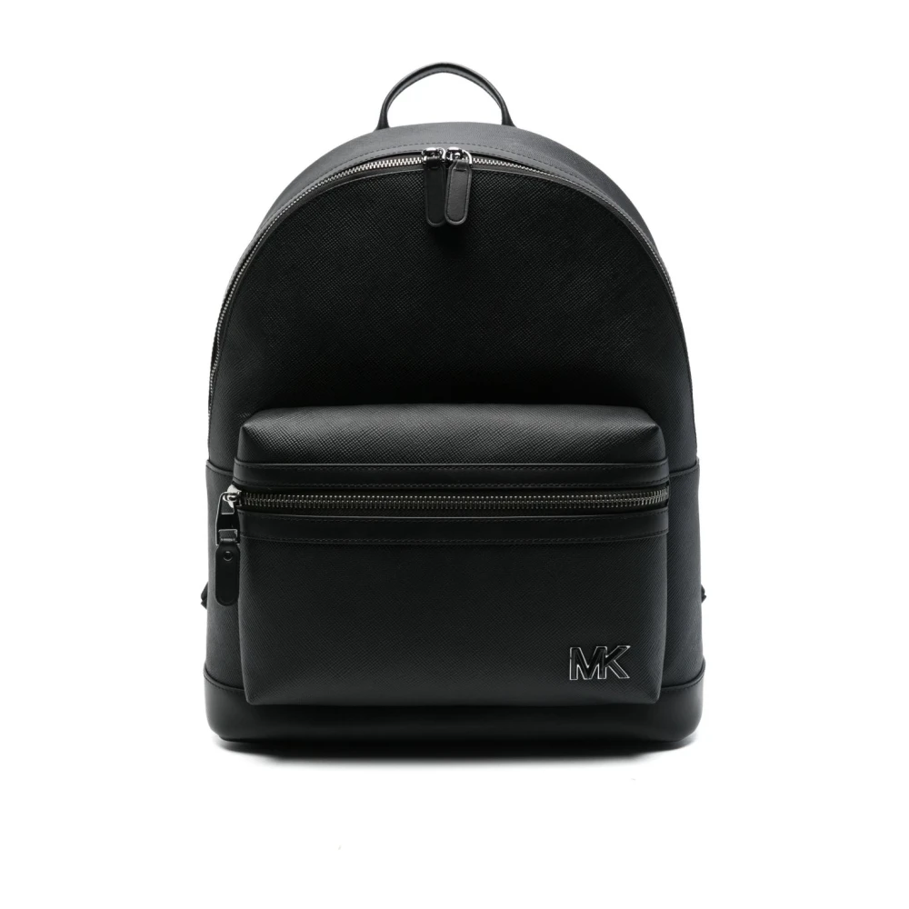 Michael Kors Zwarte rugzak met ritssluiting en voorvak Black Heren