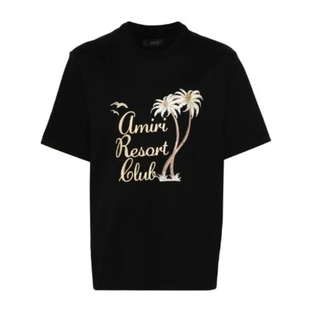 Amiri Zwarte Katoenen T-shirt met Glitter Palmboom Print Black Heren