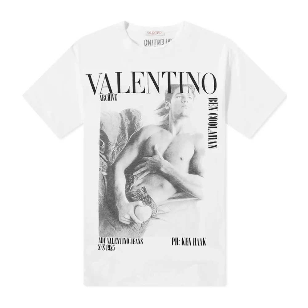 Valentino Wit Katoenen T-Shirt met Logo Print White Heren