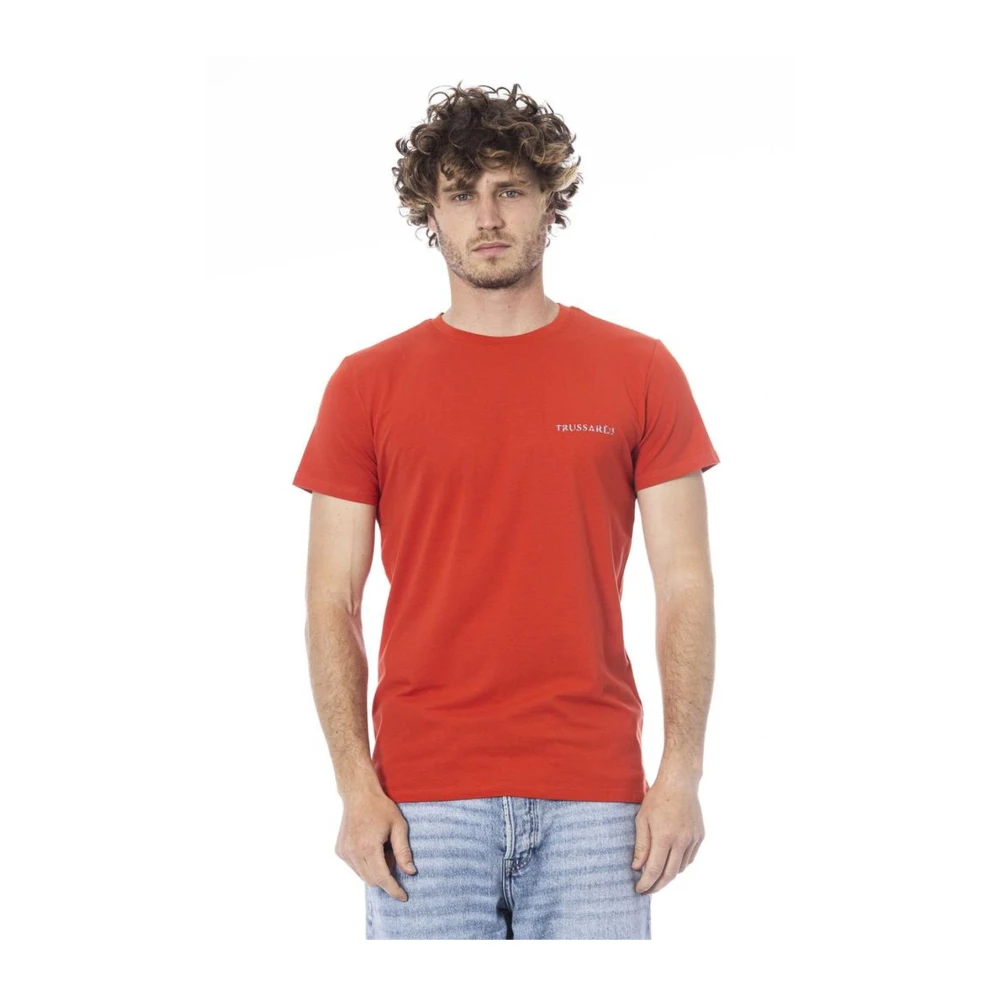 Trussardi Rode Logo Print Crew Neck T-Shirt Red Heren