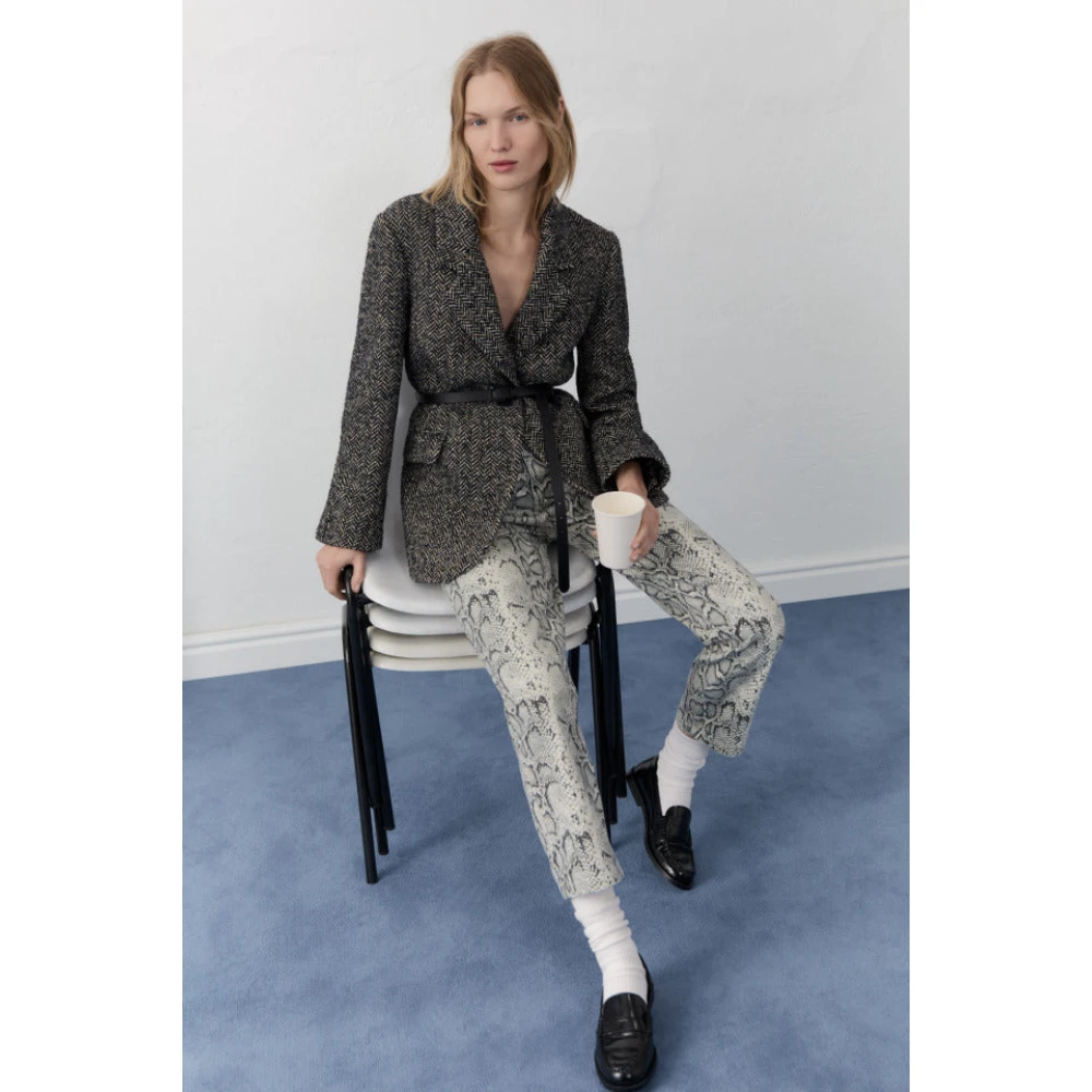 The New Society Slangenprint Denim Broek Rechte Pasvorm Multicolor Dames