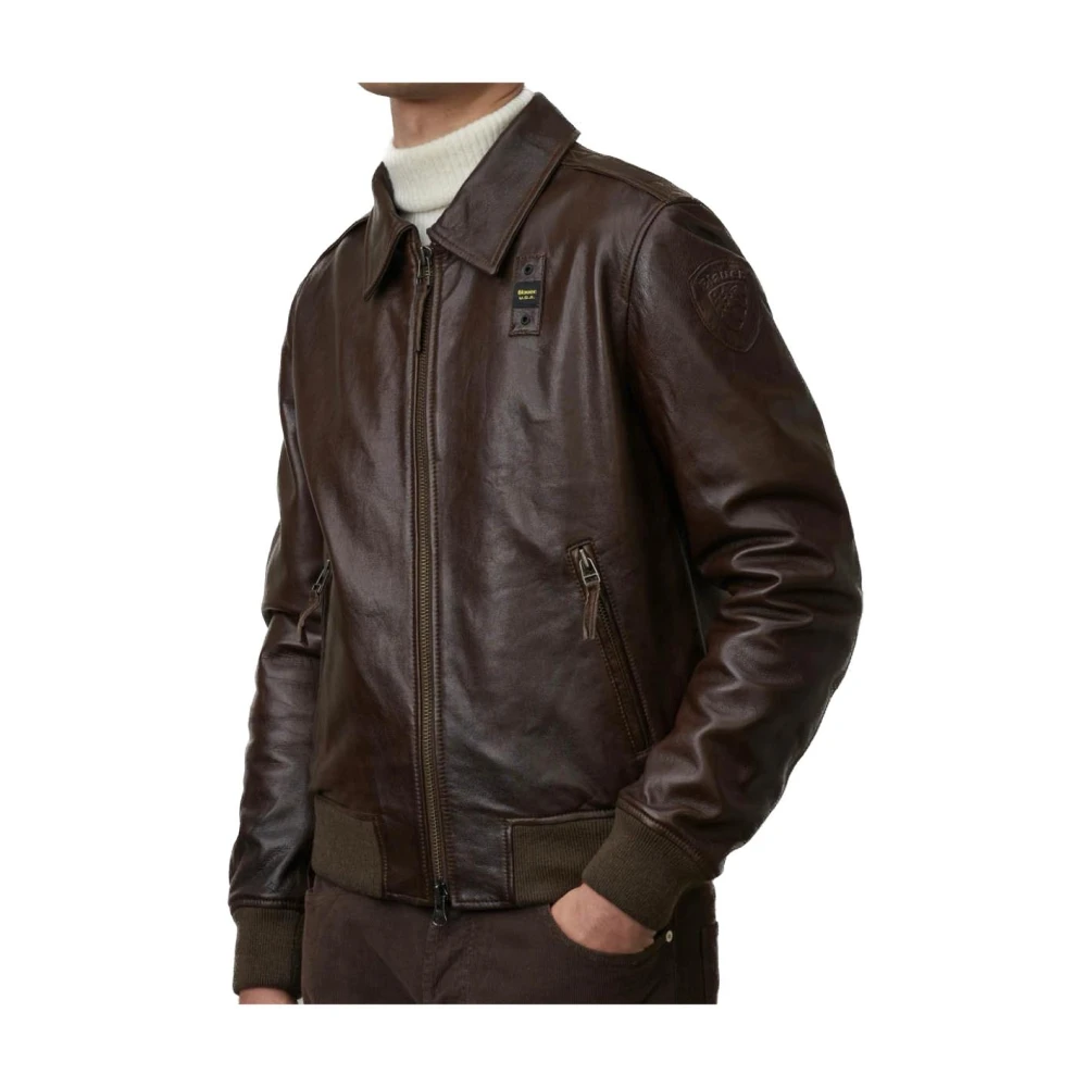 Blauer Heren Leren Bomberjack Brown Heren
