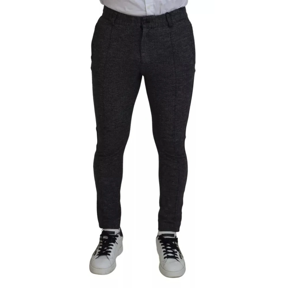 Dolce & Gabbana Men's Black Chevron Viscose Skinny Trousers - Slim-Fit Trousers - M - Trousers