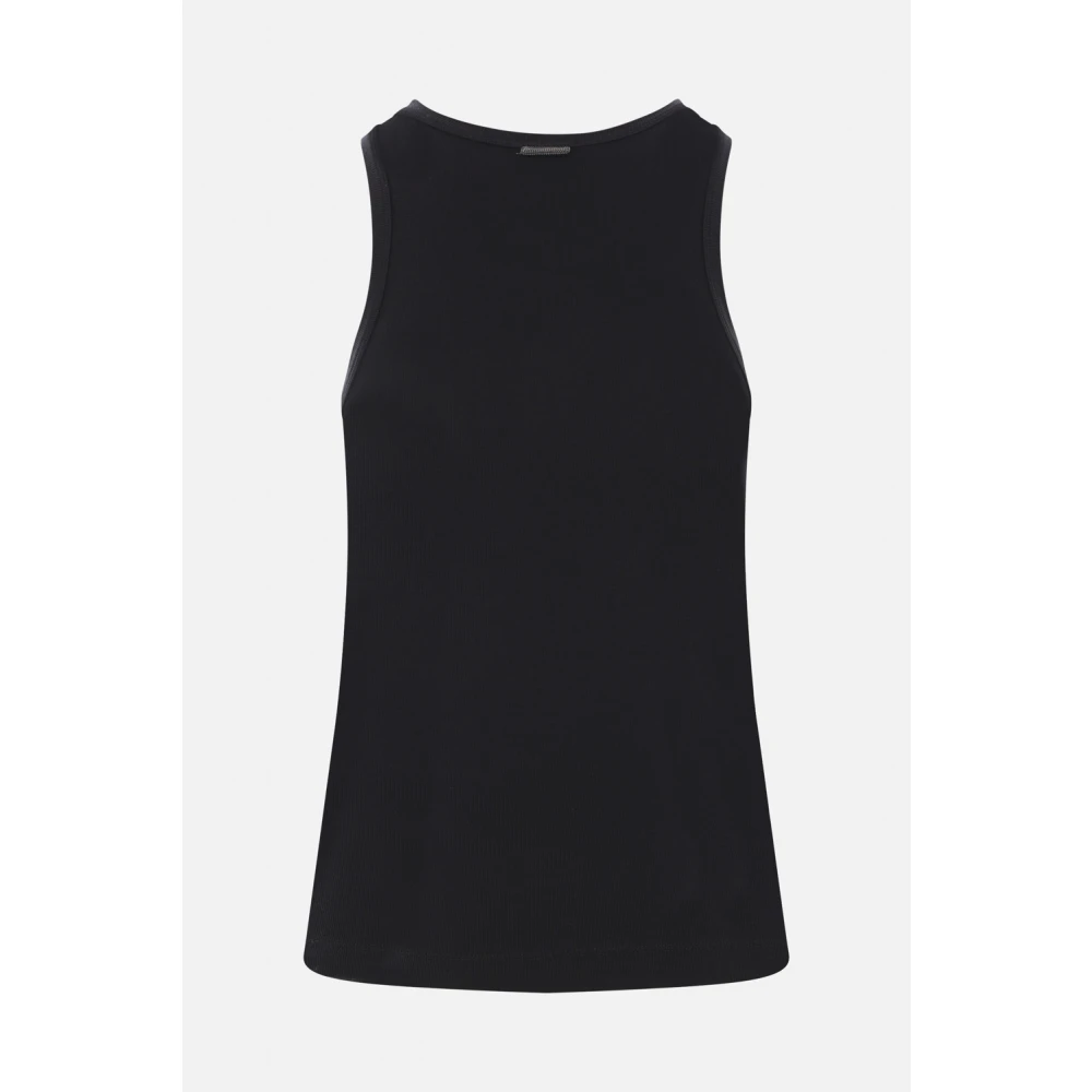 BRUNELLO CUCINELLI Zwarte Geribbelde Mouwloze Katoenen Top Black Dames