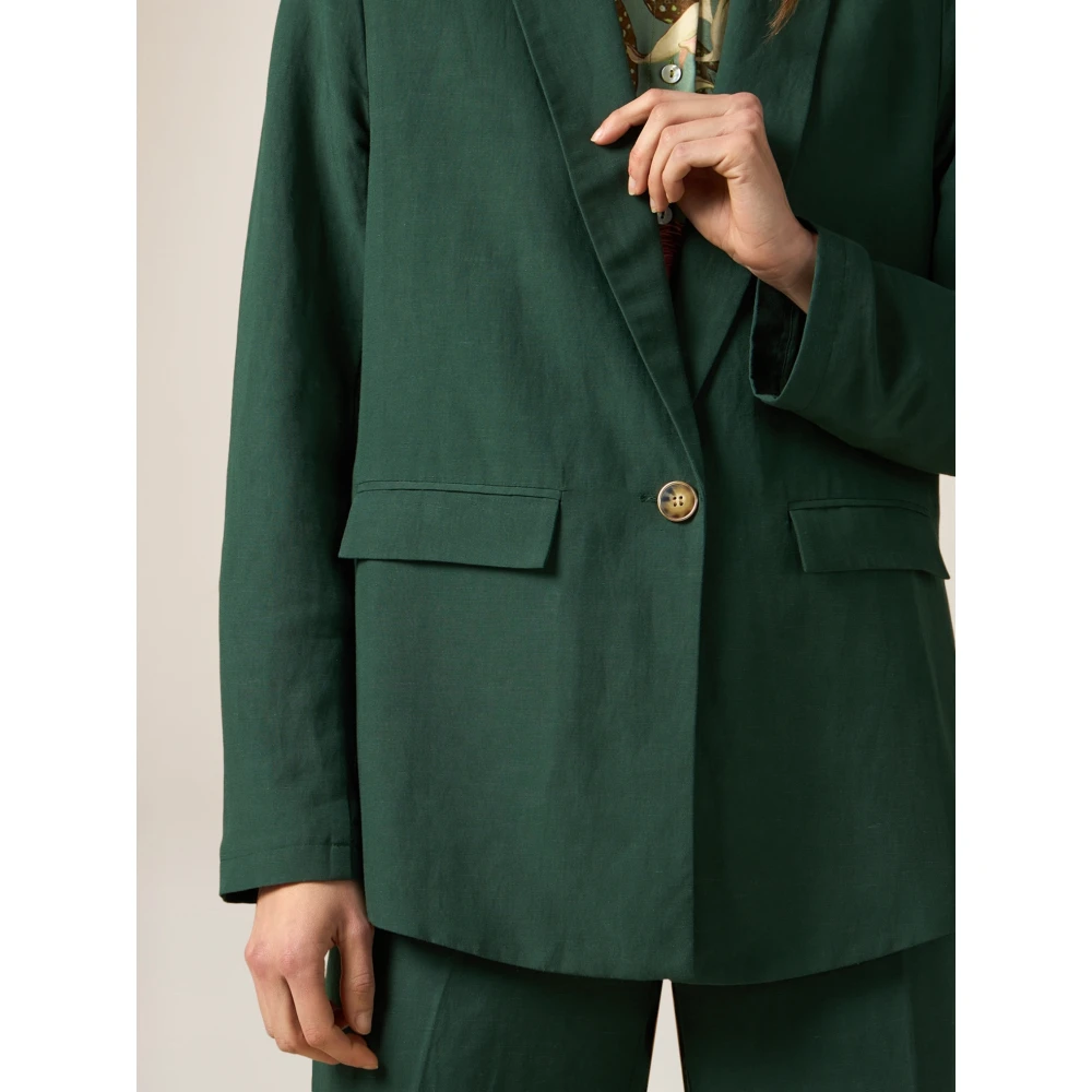 Oltre Linnen Blend Blazer Green Dames