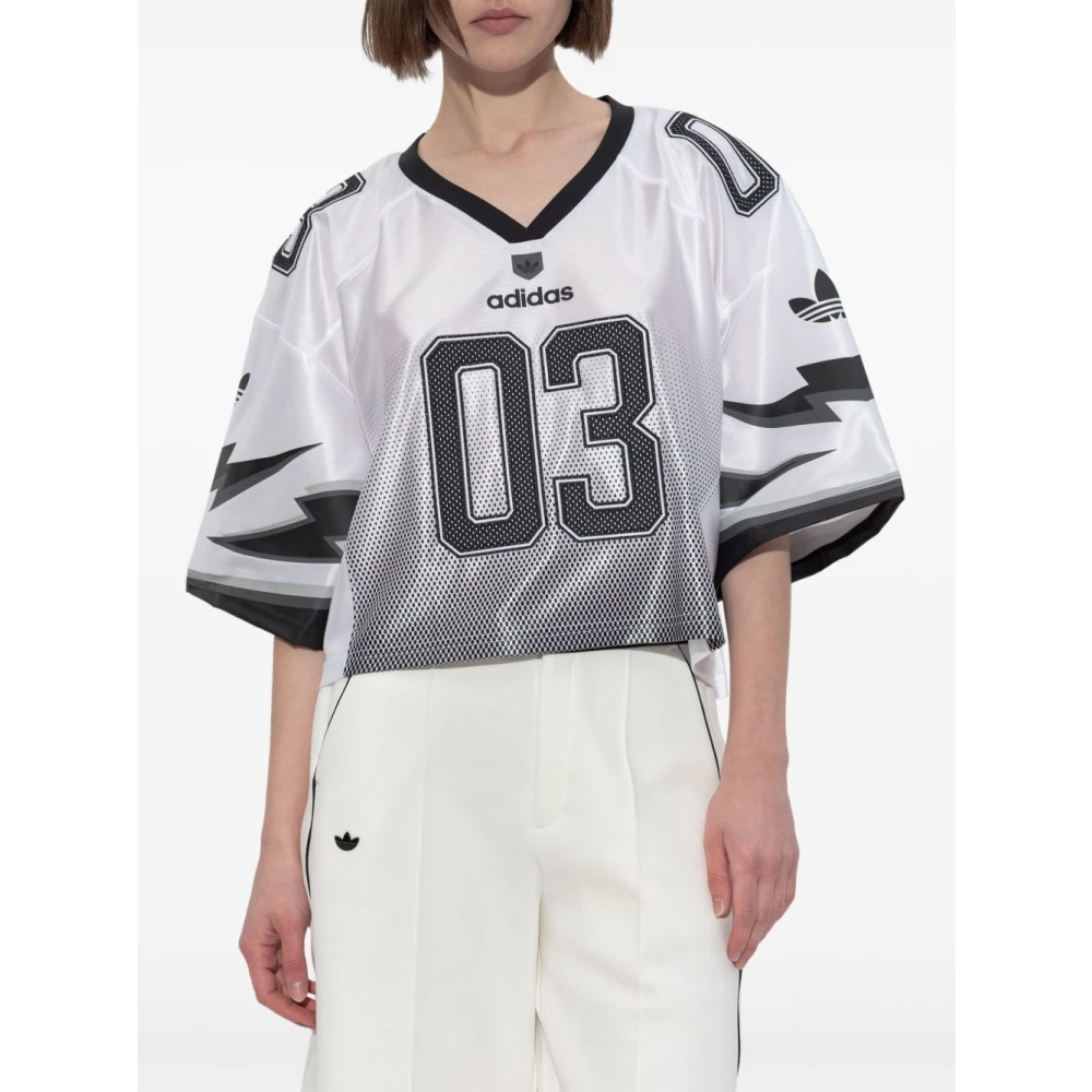 Adidas V-hals T-shirt met zwarte details White Dames