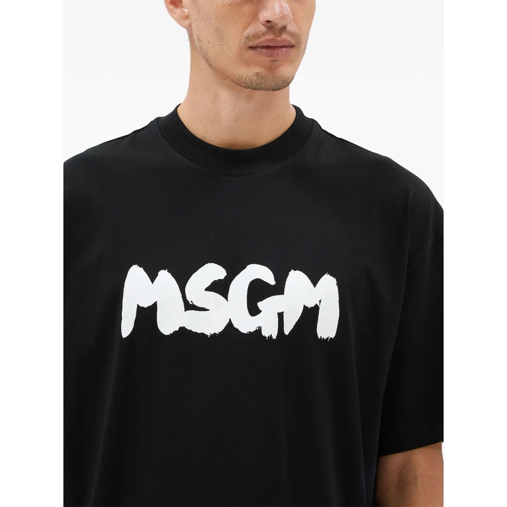 Msgm Zwart Logo Pennellato T-shirts en Polo's Black Heren