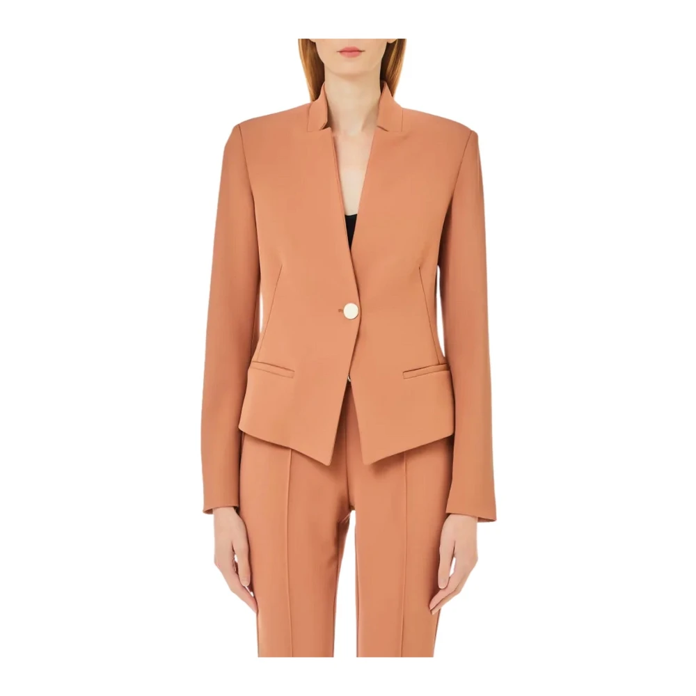 Liu Jo Slim Fit Blazer met V-hals en knoopsluiting Brown Dames