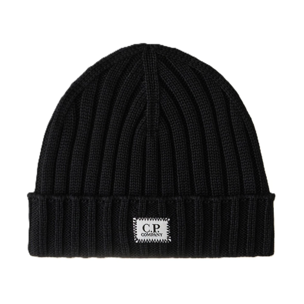 C.P. Company Blauwe Merinowol Logo Beanie Blue Heren