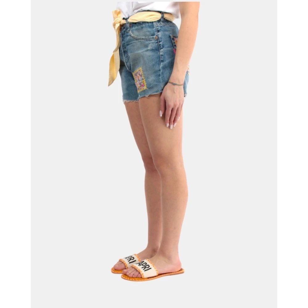 MC2 Saint Barth Denim Shorts met elastische tailleband en stoffen zakken Blue Dames