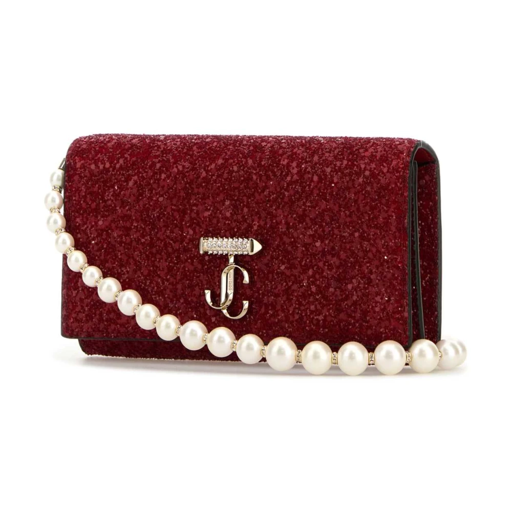 Jimmy Choo Stijlvolle Avenue Versierde Stoffen Portemonnee Red Dames