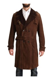 Brown Leather Long Trench Coat Men Jacket