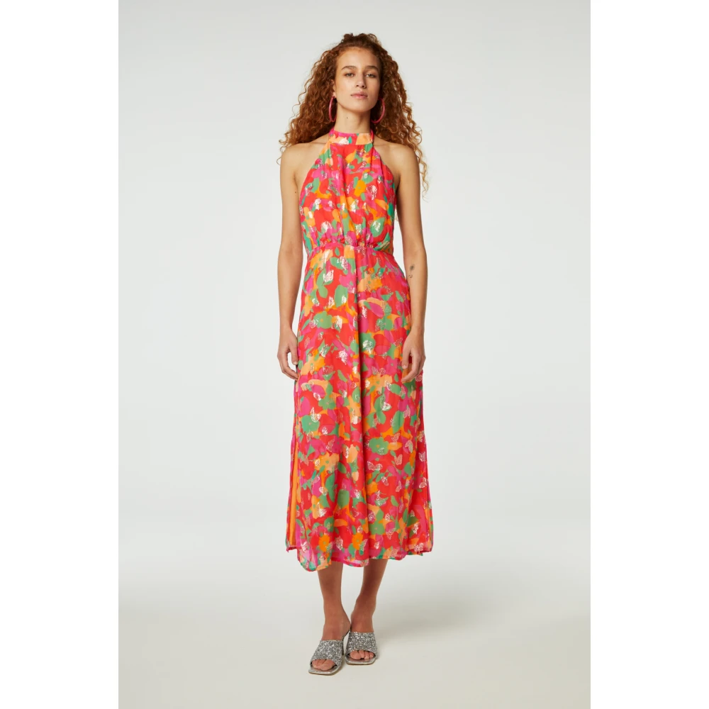 Fabienne Chapot Halternek Striksluiting Open Rug Jurk Red Dames