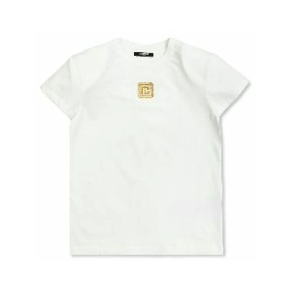 Balmain Barn Vit Guld T-Shirt Topp White, Flicka