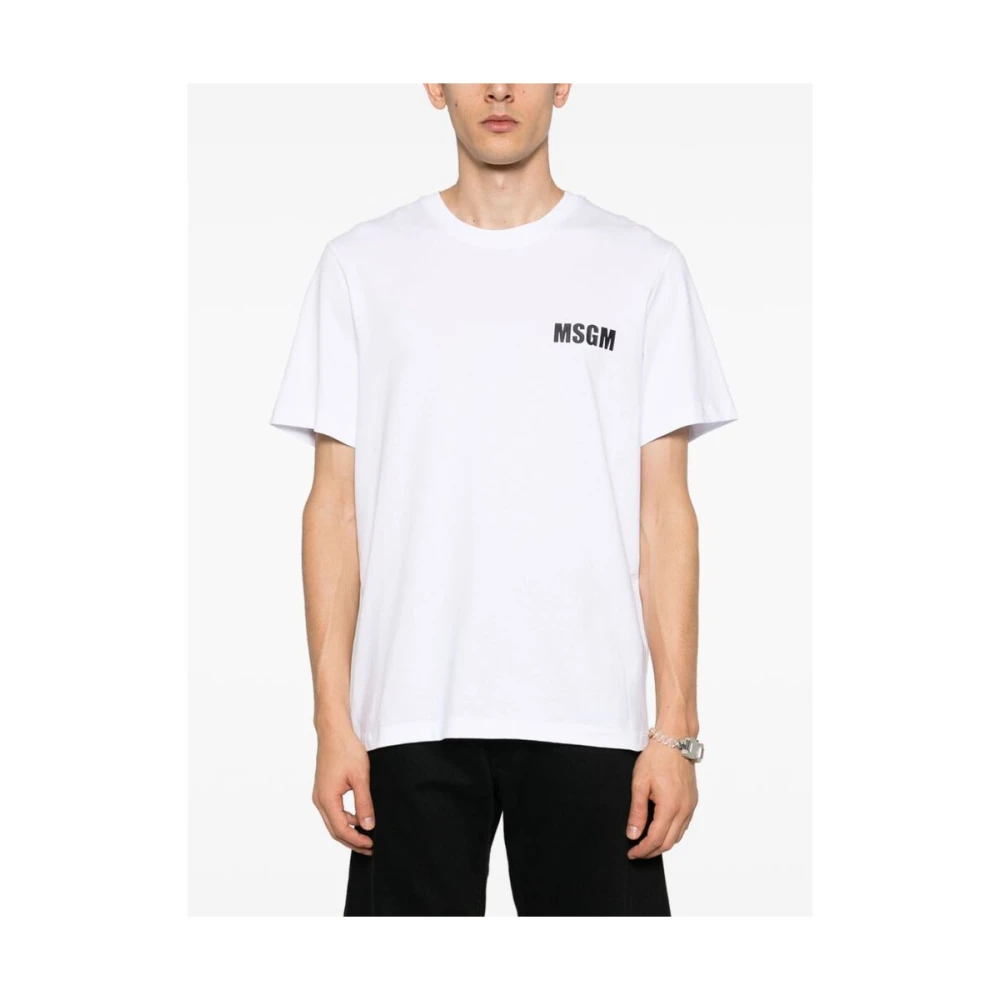 Msgm Logo Print Crew Neck T-shirt White Heren