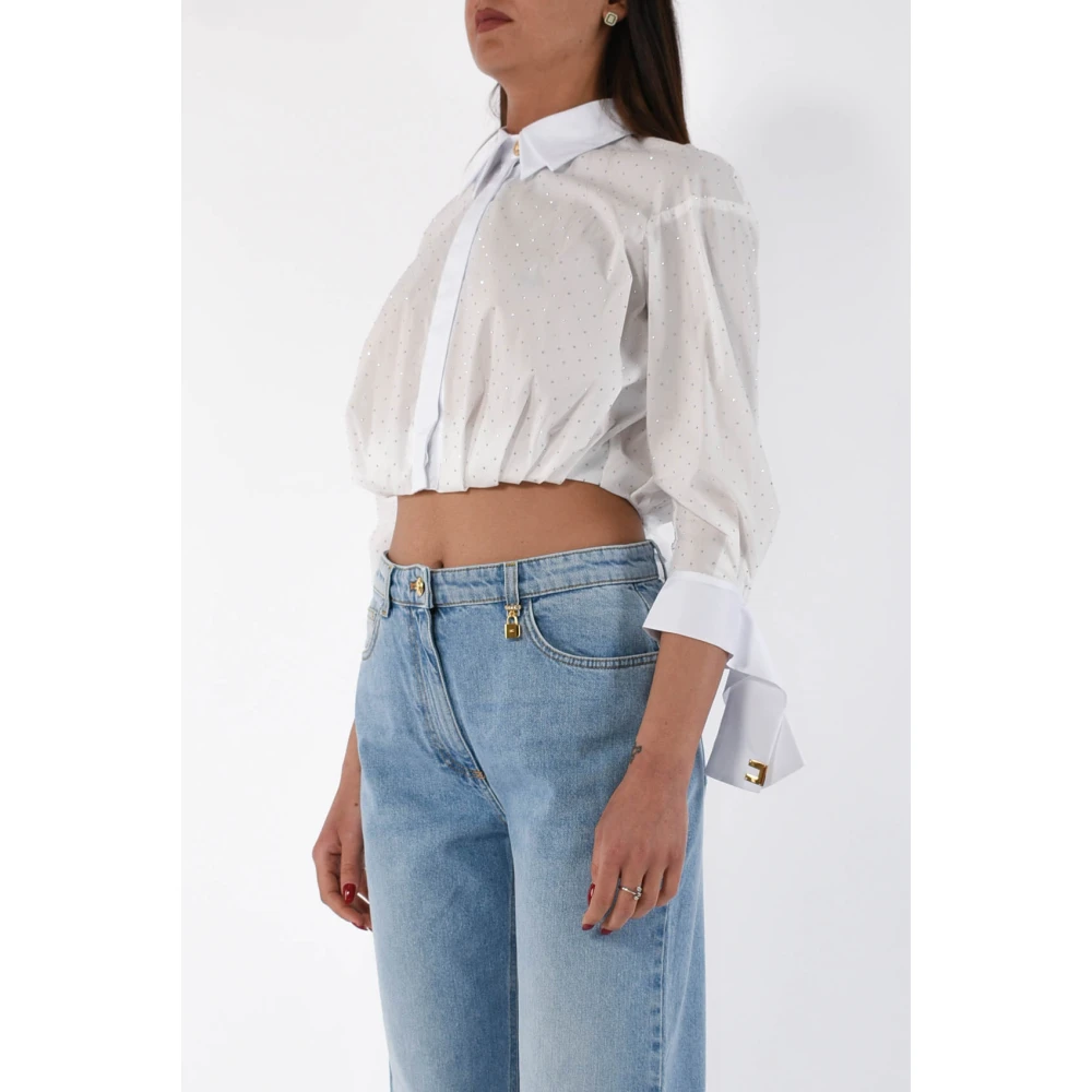 Elisabetta Franchi Kristal versierde poplin overhemd met strik White Dames