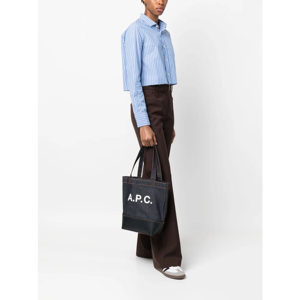 A.p.c. Blauwe Denim Tote Tas met Leren Basis Blue Dames