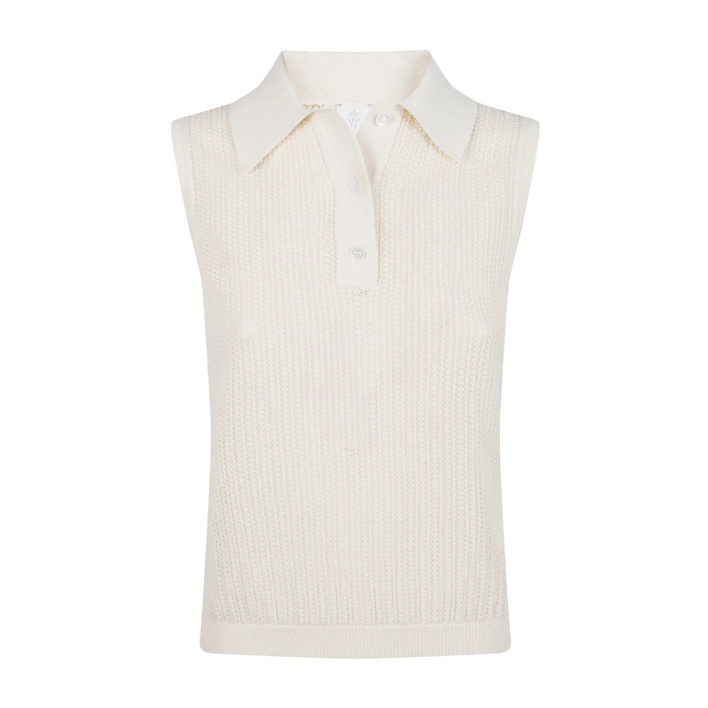Eleventy Vrouw Beige Tops Dames, L, Katoen, Polo Smanicata In Maglia