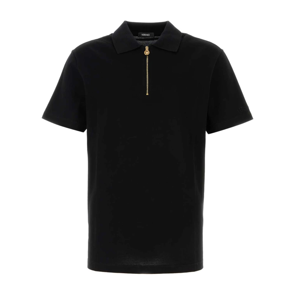 Versace Zwarte Piquet Polo Shirt Black Heren