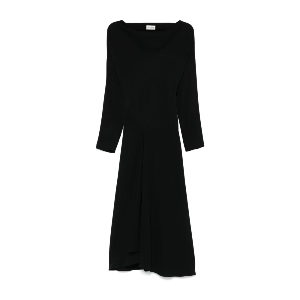 P.a.r.o.s.h. Zwarte Textuur Jurk Boothals Wijd Uitlopende Rok Black Dames