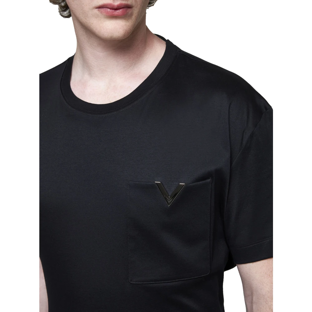 Valentino Zwart T-shirt met V-logo Black Heren