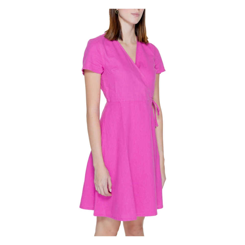 Only Elegante Linnen Midi Jurk Pink Dames