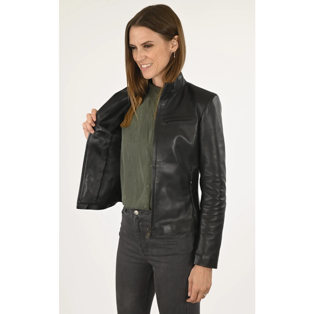La Canadienne Zwarte lam lederen chique jas Black Dames