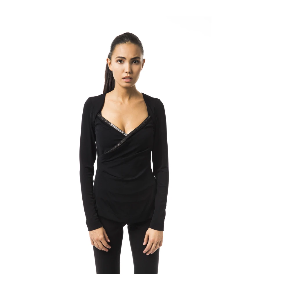 By Byblos Open Hals Lange Mouw T-shirt Black Dames