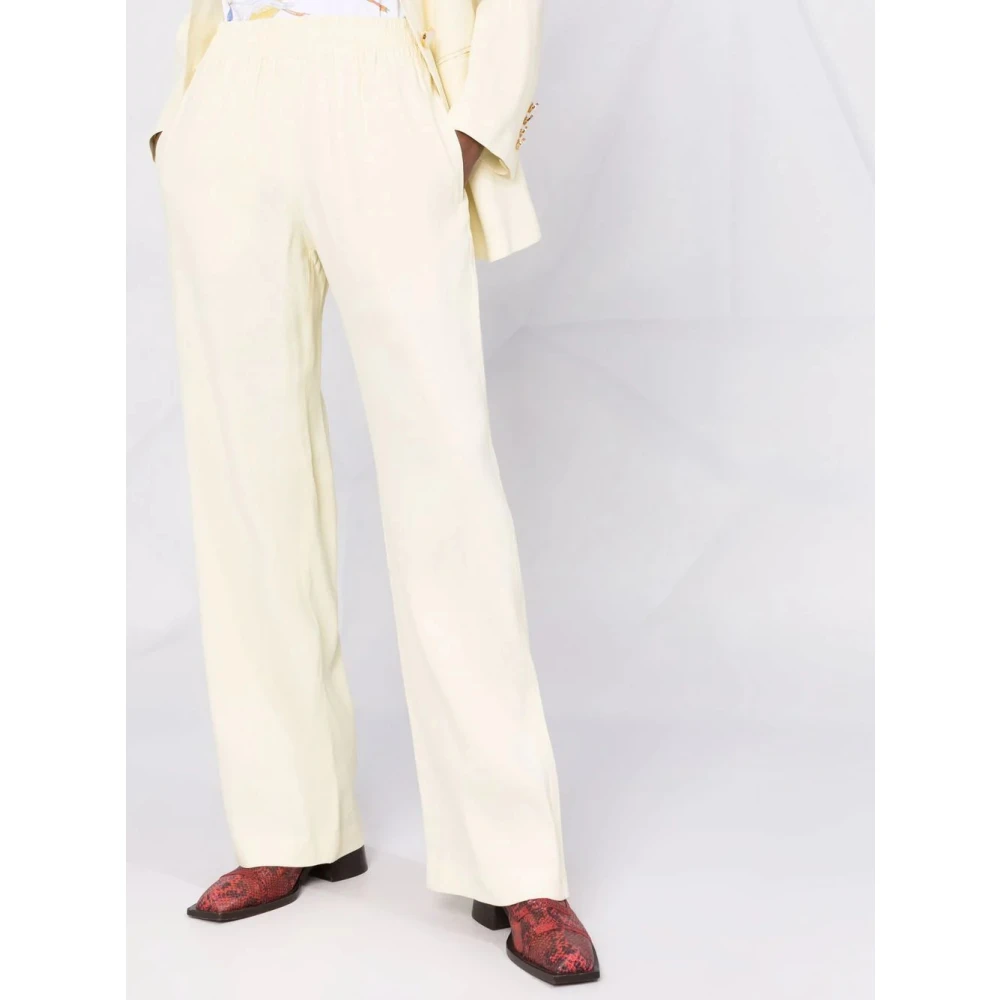 Golden Goose Pastel Yellow Wide-Leg Linen Trousers Yellow Dames