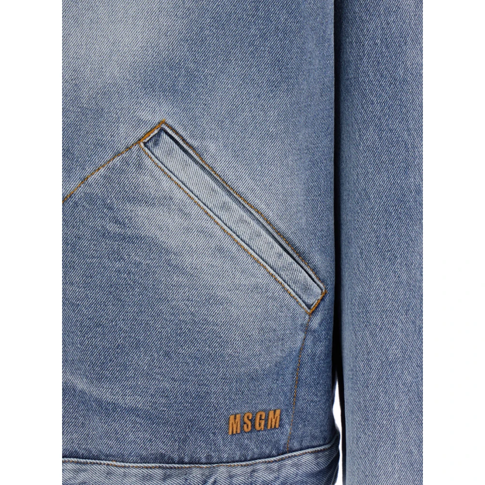 Msgm Blauwe Denimjas met Logo Borduursel Blue Heren