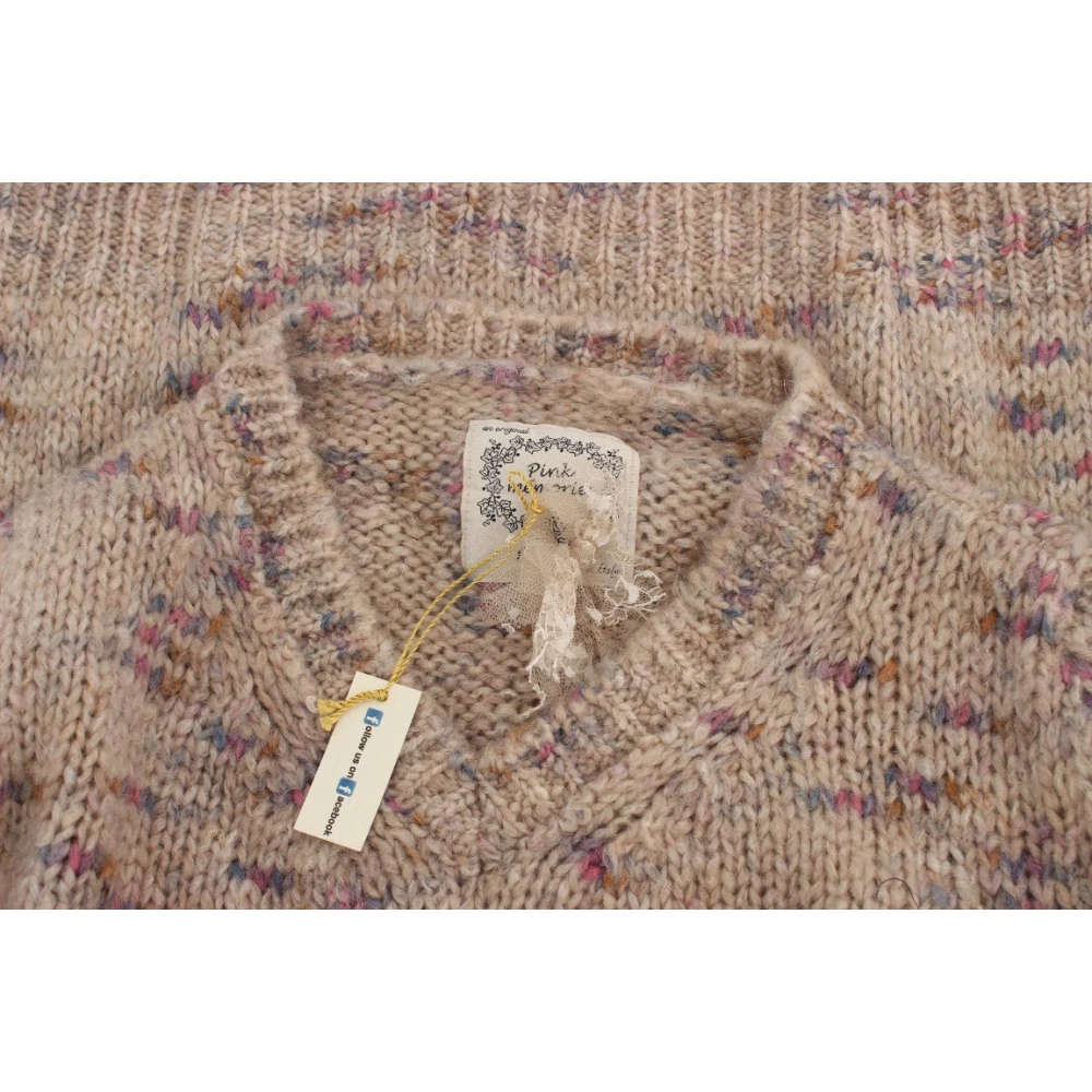 Pink Memories Beige V-hals Oversized Trui Beige Dames