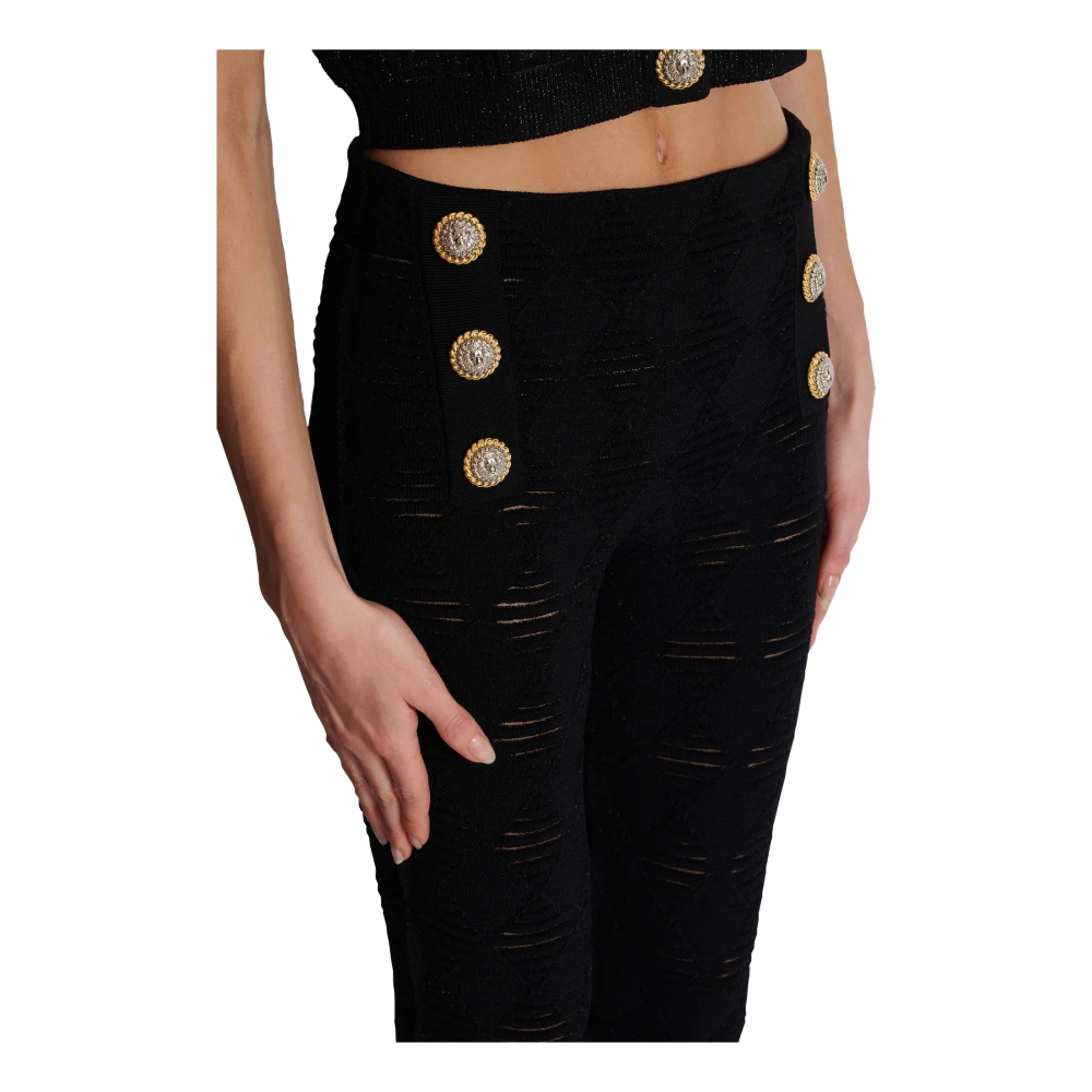 Balmain Diamond gebreide leggings met 6 knopen Black Dames